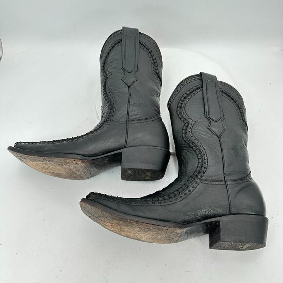 Denver Men Size 7.5 EE Black Leather Buck Stitch Pull On Western Cowboy Boot - Picture 7 of 14